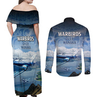 New Zealand Wanaka Air Show Couples Matching Off Shoulder Maxi Dress and Long Sleeve Button Shirt With Maori Pattern