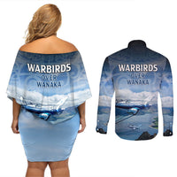New Zealand Wanaka Air Show Couples Matching Off Shoulder Short Dress and Long Sleeve Button Shirt With Maori Pattern