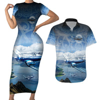 New Zealand Wanaka Air Show Couples Matching Short Sleeve Bodycon Dress and Hawaiian Shirt With Maori Pattern LT05 Blue - Polynesian Pride