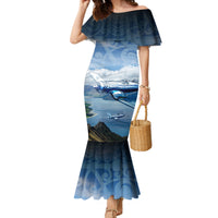 New Zealand Wanaka Air Show Family Matching Mermaid Dress and Hawaiian Shirt With Maori Pattern LT05 Mom's Dress Blue - Polynesian Pride
