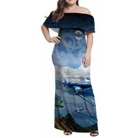 New Zealand Wanaka Air Show Family Matching Off Shoulder Maxi Dress and Hawaiian Shirt With Maori Pattern LT05 Mom's Dress Blue - Polynesian Pride