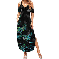 New Zealand Marathon Family Matching Summer Maxi Dress and Hawaiian Shirt Silver Fern Paua Shell Simple Style LT05 Mom's Dress Black - Polynesian Pride