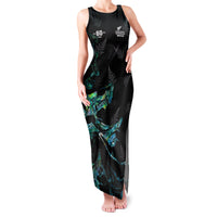New Zealand Marathon Family Matching Tank Maxi Dress and Hawaiian Shirt Silver Fern Paua Shell Simple Style LT05 Mom's Dress Black - Polynesian Pride
