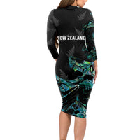 New Zealand Marathon Long Sleeve Bodycon Dress Silver Fern Paua Shell Simple Style LT05 - Polynesian Pride