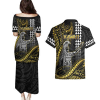 Hawaii King Kamehameha The Great Couples Matching Puletasi and Hawaiian Shirt Gold Tribal Tattoo LT05 - Polynesian Pride