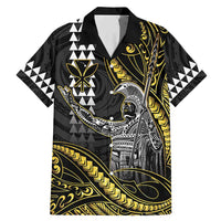 Hawaii King Kamehameha The Great Family Matching Mermaid Dress and Hawaiian Shirt Gold Tribal Tattoo LT05 Dad's Shirt - Short Sleeve Gold - Polynesian Pride