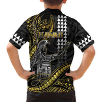 Hawaii King Kamehameha The Great Family Matching Off Shoulder Maxi Dress and Hawaiian Shirt Gold Tribal Tattoo LT05 - Polynesian Pride