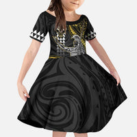 Hawaii King Kamehameha The Great Kid Short Sleeve Dress Gold Tribal Tattoo LT05 KID Gold - Polynesian Pride