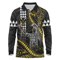 Hawaii King Kamehameha The Great Long Sleeve Polo Shirt Gold Tribal Tattoo LT05 Gold - Polynesian Pride