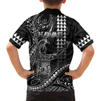 Hawaii King Kamehameha The Great Family Matching Off The Shoulder Long Sleeve Dress and Hawaiian Shirt Black Tribal Tattoo LT05 - Polynesian Pride