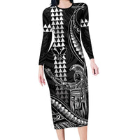 Hawaii King Kamehameha The Great Long Sleeve Bodycon Dress Black Tribal Tattoo LT05 Long Dress Black - Polynesian Pride