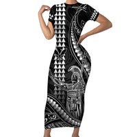 Hawaii King Kamehameha The Great Short Sleeve Bodycon Dress Black Tribal Tattoo LT05 Long Dress Black - Polynesian Pride