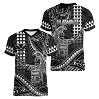 Hawaii King Kamehameha The Great Women V-Neck T-Shirt Black Tribal Tattoo LT05 - Polynesian Pride