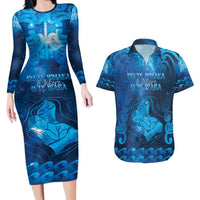Personalised New Zealand Mother's Day Couples Matching Long Sleeve Bodycon Dress and Hawaiian Shirt Ko Te Whaea Te Takere O Te Waka LT05 Blue - Polynesian Pride