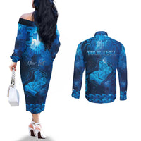 Personalised New Zealand Mother's Day Couples Matching Off The Shoulder Long Sleeve Dress and Long Sleeve Button Shirt Ko Te Whaea Te Takere O Te Waka LT05 - Polynesian Pride