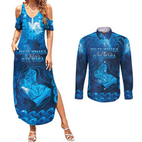 Personalised New Zealand Mother's Day Couples Matching Summer Maxi Dress and Long Sleeve Button Shirt Ko Te Whaea Te Takere O Te Waka LT05 Blue - Polynesian Pride