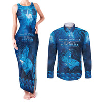 Personalised New Zealand Mother's Day Couples Matching Tank Maxi Dress and Long Sleeve Button Shirt Ko Te Whaea Te Takere O Te Waka LT05 Blue - Polynesian Pride