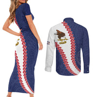 American Samoa Eagle Couples Matching Short Sleeve Bodycon Dress and Long Sleeve Button Shirt Polynesian Tribal Pattern Curve Style