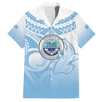 Micronesia Constitution Day Family Matching Long Sleeve Bodycon Dress and Hawaiian Shirt Polynesian Tribal Tattoo Simple Style LT05 Dad's Shirt - Short Sleeve Blue - Polynesian Pride