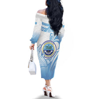 Micronesia Constitution Day Family Matching Off The Shoulder Long Sleeve Dress and Hawaiian Shirt Polynesian Tribal Tattoo Simple Style LT05 - Polynesian Pride
