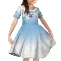 Micronesia Constitution Day Family Matching Short Sleeve Bodycon Dress and Hawaiian Shirt Polynesian Tribal Tattoo Simple Style LT05 Daughter's Dress Blue - Polynesian Pride