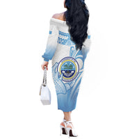 Micronesia Constitution Day Off The Shoulder Long Sleeve Dress Polynesian Tribal Tattoo Simple Style