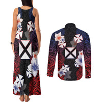 Wallis and Futuna Uvea Couples Matching Tank Maxi Dress and Long Sleeve Button Shirt Victory Day With Frangipani LT05 - Polynesian Pride