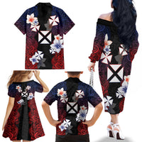 Wallis and Futuna Uvea Family Matching Off The Shoulder Long Sleeve Dress and Hawaiian Shirt Victory Day With Frangipani LT05 - Polynesian Pride