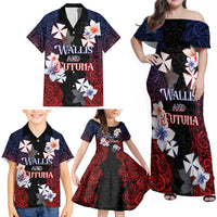 Wallis and Futuna Uvea Family Matching Off Shoulder Maxi Dress and Hawaiian Shirt Victory Day With Frangipani LT05 - Polynesian Pride