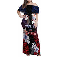 Wallis and Futuna Uvea Family Matching Off Shoulder Maxi Dress and Hawaiian Shirt Victory Day With Frangipani LT05 Mom's Dress Black - Polynesian Pride