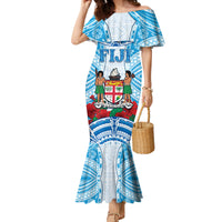 Personalised Fiji Ratu Sir Lala Sukuna Day Family Matching Mermaid Dress and Hawaiian Shirt Hibiscus Tapa Pattern LT05 Mom's Dress Blue - Polynesian Pride