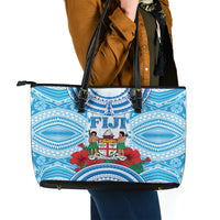 Fiji Ratu Sir Lala Sukuna Day Leather Tote Bag Hibiscus Tapa Pattern