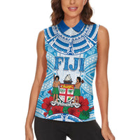 Personalised Fiji Ratu Sir Lala Sukuna Day Women Sleeveless Polo Shirt Hibiscus Tapa Pattern LT05 - Polynesian Pride