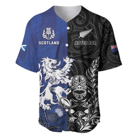 New Zealand And Scotland Rugby Custom Baseball Jersey Maori Tiki With Thistle Together LT05 Black - Polynesian Pride