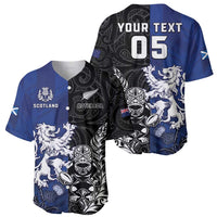 New Zealand And Scotland Rugby Custom Baseball Jersey Maori Tiki With Thistle Together LT05 - Polynesian Pride