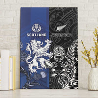 New Zealand And Scotland Rugby Canvas Wall Art Maori Tiki With Thistle Together LT05 Without Frame Black - Polynesian Pride