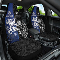 New Zealand And Scotland Rugby Car Seat Cover Maori Tiki With Thistle Together LT05 One Size Black - Polynesian Pride