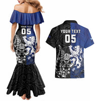New Zealand And Scotland Rugby Custom Couples Matching Mermaid Dress and Hawaiian Shirt Maori Tiki With Thistle Together LT05 - Polynesian Pride