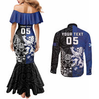 New Zealand And Scotland Rugby Custom Couples Matching Mermaid Dress and Long Sleeve Button Shirt Maori Tiki With Thistle Together LT05 - Polynesian Pride