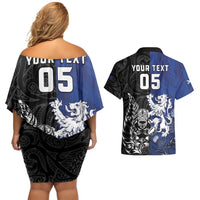 New Zealand And Scotland Rugby Custom Couples Matching Off Shoulder Short Dress and Hawaiian Shirt Maori Tiki With Thistle Together LT05 - Polynesian Pride