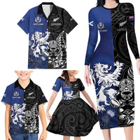New Zealand And Scotland Rugby Custom Family Matching Long Sleeve Bodycon Dress and Hawaiian Shirt Maori Tiki With Thistle Together LT05 - Polynesian Pride