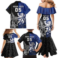 New Zealand And Scotland Rugby Custom Family Matching Mermaid Dress and Hawaiian Shirt Maori Tiki With Thistle Together LT05 - Polynesian Pride