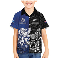 New Zealand And Scotland Rugby Custom Family Matching Mermaid Dress and Hawaiian Shirt Maori Tiki With Thistle Together LT05 Son's Shirt Black - Polynesian Pride