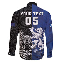 New Zealand And Scotland Rugby Custom Family Matching Off The Shoulder Long Sleeve Dress and Hawaiian Shirt Maori Tiki With Thistle Together LT05 - Polynesian Pride
