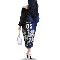 New Zealand And Scotland Rugby Custom Family Matching Off The Shoulder Long Sleeve Dress and Hawaiian Shirt Maori Tiki With Thistle Together LT05 - Polynesian Pride