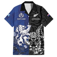 New Zealand And Scotland Rugby Custom Family Matching Off Shoulder Short Dress and Hawaiian Shirt Maori Tiki With Thistle Together LT05 Dad's Shirt - Short Sleeve Black - Polynesian Pride