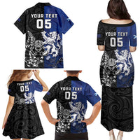 New Zealand And Scotland Rugby Custom Family Matching Puletasi and Hawaiian Shirt Maori Tiki With Thistle Together LT05 - Polynesian Pride