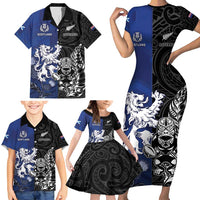 New Zealand And Scotland Rugby Custom Family Matching Short Sleeve Bodycon Dress and Hawaiian Shirt Maori Tiki With Thistle Together LT05 - Polynesian Pride