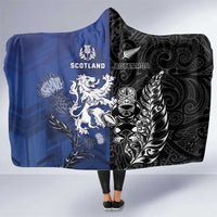 New Zealand And Scotland Rugby Hooded Blanket Maori Tiki With Thistle Together LT05 One Size Black - Polynesian Pride