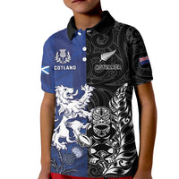 New Zealand And Scotland Rugby Custom Kid Polo Shirt Maori Tiki With Thistle Together LT05 Kid Black - Polynesian Pride